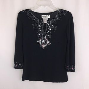 Joseph A. Size med black sequins 3/4 sleeve blouse